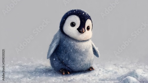Adorable Baby Penguin in Snowy Landscape