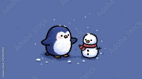 Penguin and Snowman Winter Wonderland