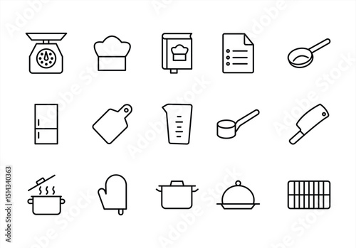 Cooking line icons collection. Kitchen utensils and food recipes. Editable Strokes. Vector illustration