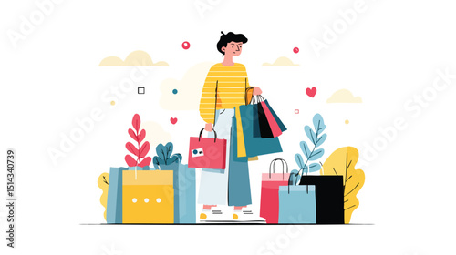 Flat Design People Shopping