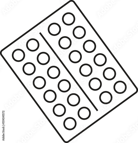 Minimalist Line Art Pill Blister Pack Vector – Medical Tablet Strip Icon for Pharmacy, Healthcare Apps, Infographics, and Product Packaging
