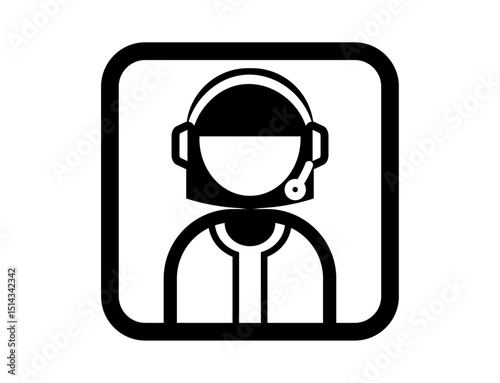 電話対応コールセンタースタッフのシンプルな四角いモノクロイラストアイコン