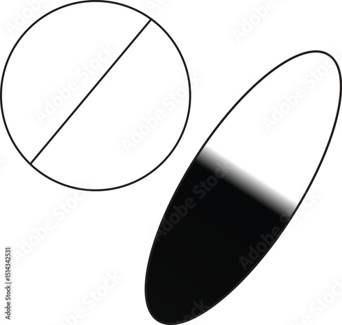Realistic Vector Illustration of Medicine Pill and Capsule in Black and White Style for Healthcare, Pharmacy, and Medical Education Design