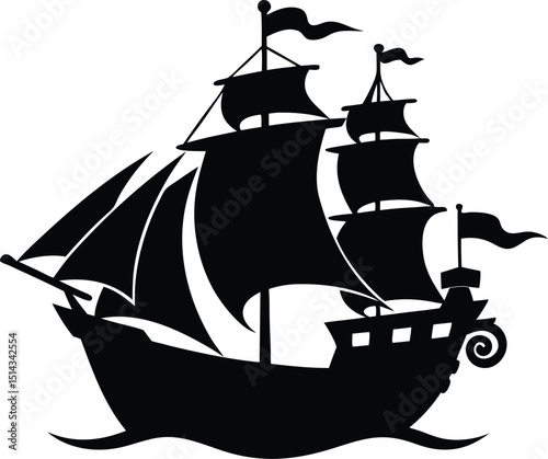 Ship Vector Art, Pirate Ship Icon