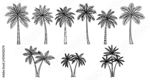 Wallpaper Mural Palm trees on white background. Logo and print design templates, summer palms, tropical surfing concept, vacation and travel. JPEG version. Torontodigital.ca