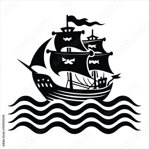 A cruise ship silhouette white background, silhouette of a ship, Multipurpose offshore ship silhouette