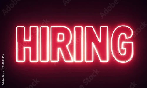 Glowing Led Hiring Text Pulses With Neon Vibrant Crimson and Pure Red . 