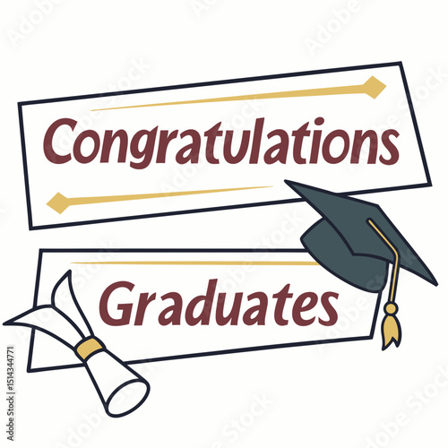 Congratulations Graduates Greeting lettering sign with academic cap.