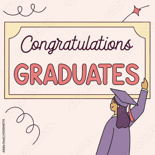 Congratulations Graduates Greeting lettering sign with academic cap.