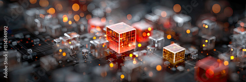 Abstrakte Darstellung von vernetzten Partikeln, Lichtimpulsen und digitalen Strukturen, inspiriert von neuronalen Netzwerken, Energieflüssen und futuristischer Technologie.
