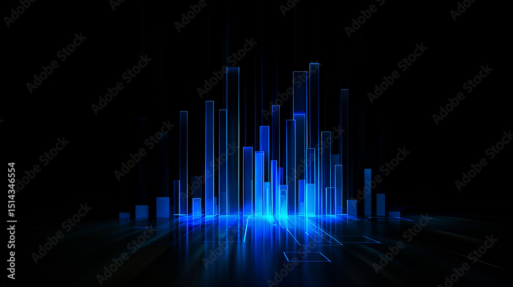 A city skyline is reflected in the water, with a bright blue sky above. The cityscape is illuminated with a blue hue, giving it a futuristic and otherworldly feel A city skyline is reflected in the water, with a bright blue sky above. The cityscape is illuminated with a blue hue, giving it a futuristic and otherworldly feel