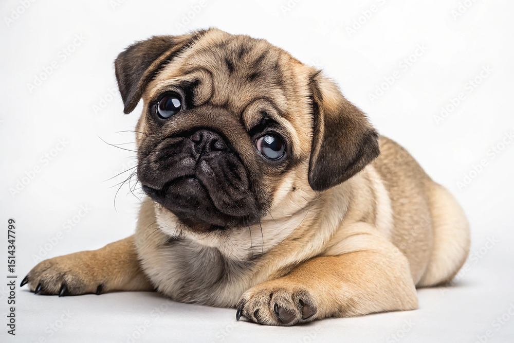 Obraz premium Pug puppy lying isolated on transparent background
