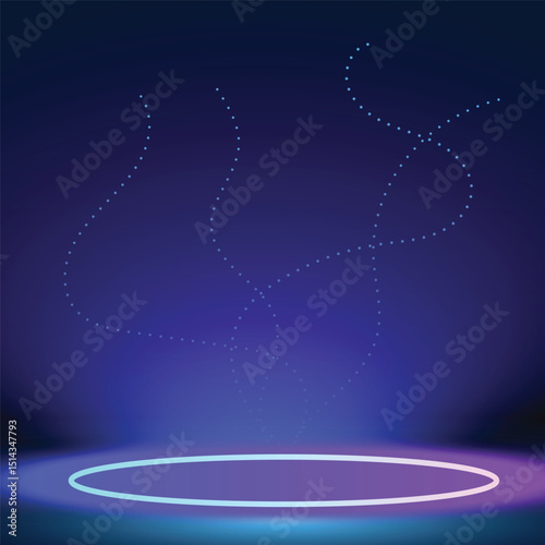Neon glowing portal with light particles on dark background, ideal for futuristic and tech concepts