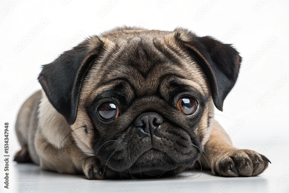 Obraz premium Pug puppy lying isolated on transparent background