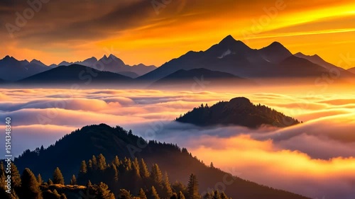 Golden Sunrise over a Majestic Mountain Range with a Sea of Clouds