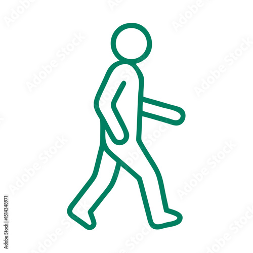 Walking person icon, minimalist design, green outline on white background, vector illustration