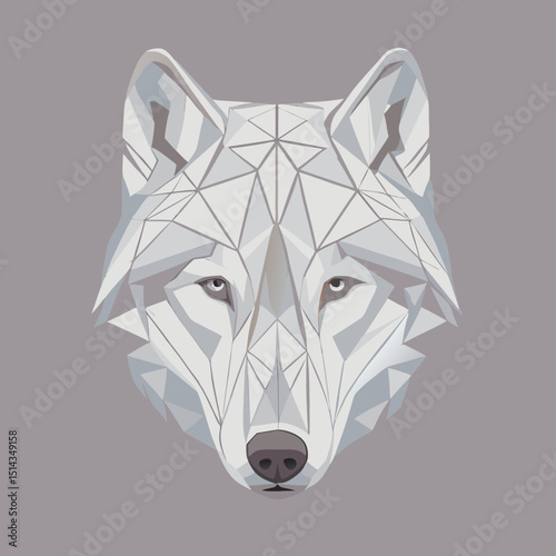Geometric wolf head illustration on a gray background