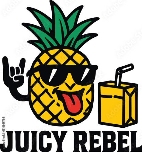 Cheerful Cartoon Juicy Rebel Pineapple Character Mug.eps