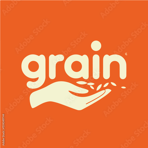 Elegant Modern Grain Logo with Cupped Hand and Vibrant Orange Background.eps