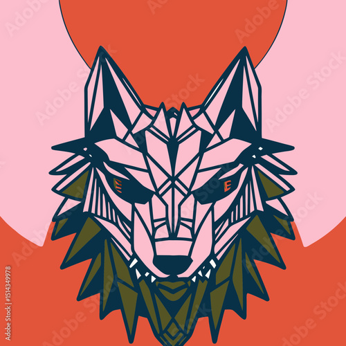 Geometric wolf head with orange and pink color palette