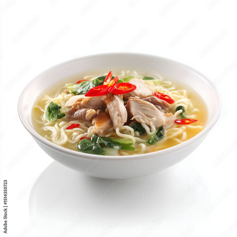 a delicious portion of chicken noodles isolated on white background with no shadow and enhanced by clean high resolution photography a delicious portion of chicken noodles isolated on white background with no shadow and enhanced by clean high resolution photography