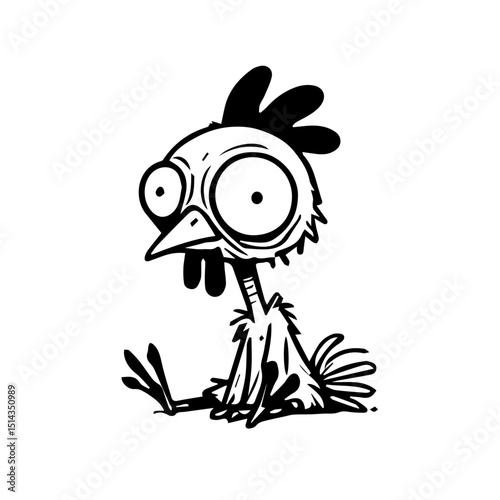 funny crazy chicken sitting vector outline line art icon