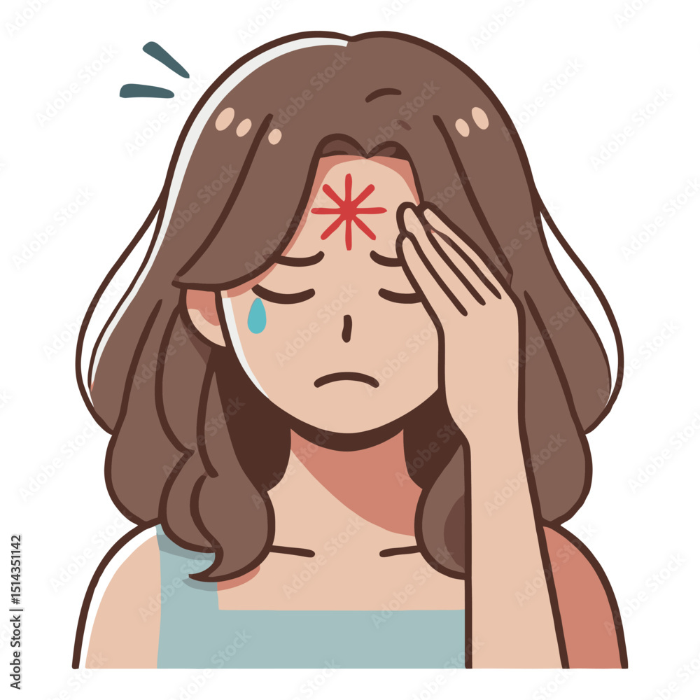 Distressed Woman With Hand to Forehead Experiencing Sadness and Mental Health Issues Distressed Woman With Hand to Forehead Experiencing Sadness and Mental Health Issues