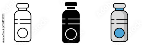 Illustration of water bottle in three design variations. The image shows a modern and clean design for different usage