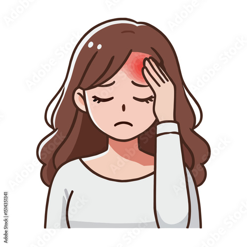 Cartoon Woman Experiencing Headache On White Background
