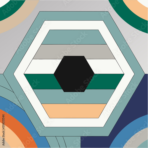 Abstract hexagons and arcs in muted color palette design