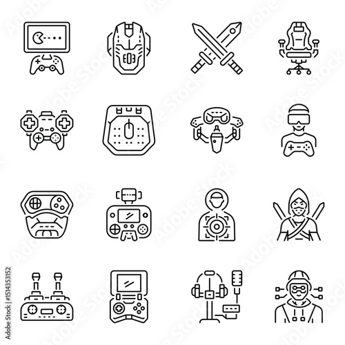 Graphic icons depicting various video gamerelated items in a grid pattern