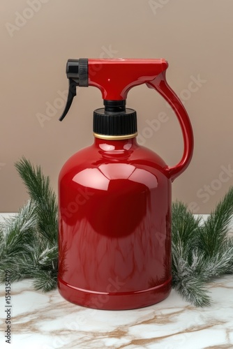 Red spray bottle on marble