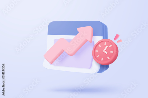 3d calendar marked date and time for reminder day in blue background. Calendar with clock for schedule appointment, event day, holiday planning concept. 3d alarm clock icon vector render illustration