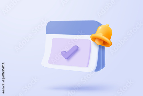 3d calendar date and time for reminder day in background. Calendar with red danger attention bell or emergency notifications alert concept. 3d alarm warning icon vector render illustration
