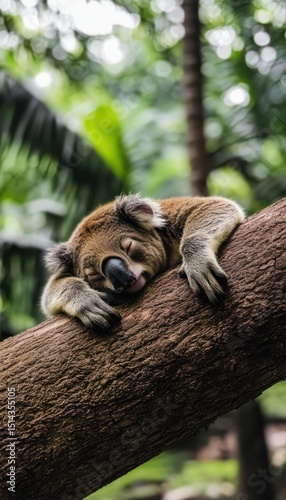 Sleepy koala on a tree