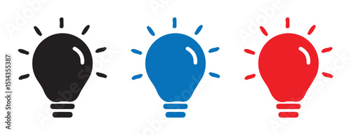 Modern Technology and Energy Icons – Colored Light Bulbs with Lightning