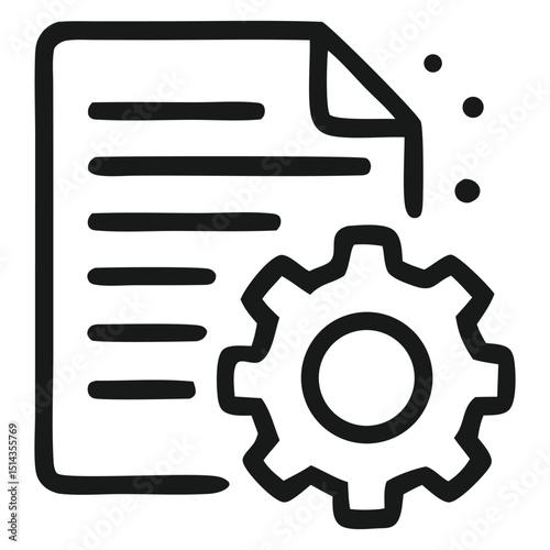 Tailored curriculum icon for adaptive learning. Document with gear symbol, representing personalized learning paths and customized course content. Outline vector.