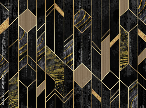 Fototapeta Naklejka Na Ścianę i Meble -  3d modern mural wallpaper. Golden lines, marble in dark background.	
for print on canvas wall decor