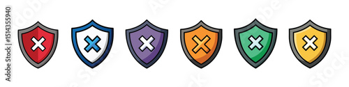 Shield with Cross Mark Icon Representing Denial, Rejection and Security Alert