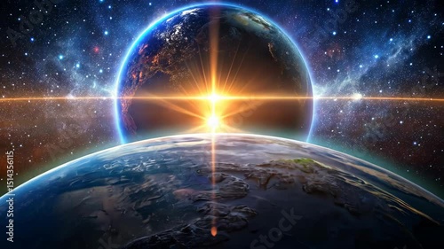 Two Earths Aligned A Cosmic Dance of Light and Shadow in the Vast Expanse