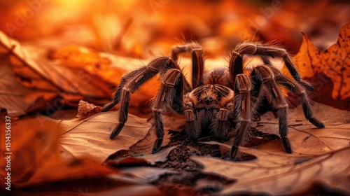Tarantula on autumn leaves