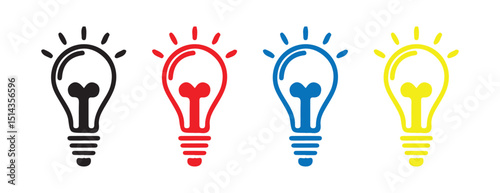 Electric Light Bulb Vector Set – Red, Blue, and Black Icons. vector illustration
