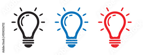 Lightning Bolt Light Bulb Icons – Energy and Power Concept in Color
