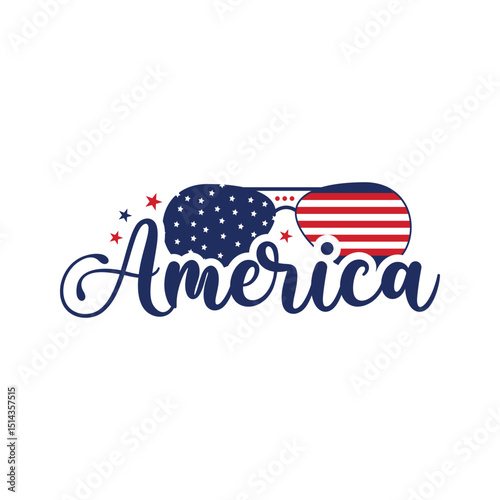 America Text with Patriotic Sunglasses Vector – 4th of July USA Flag Graphic for T-shirt, Sublimation, Independence Day Celebration