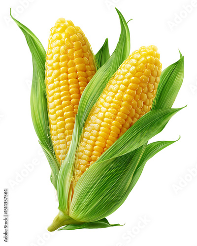 Wallpaper Mural Two Ripe Yellow Corn Cobs with Green Husks on Transparent Background, PNG Torontodigital.ca
