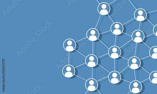 Interconnected user icons symbolizing social network, communication, collaboration, community, and digital connections, Vector illustration style