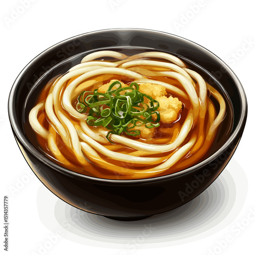 Udon Noodles in Broth with Tempura and Scallions