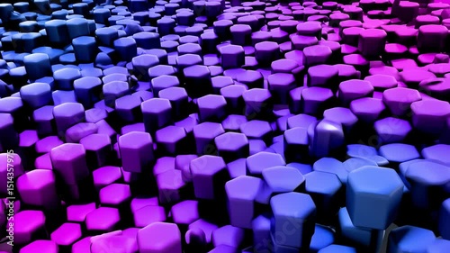 Gradient variations of blue and purple hexagonal columns