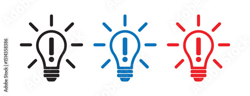 Black, Red, Blue Light bulb icon set. vector illustration 