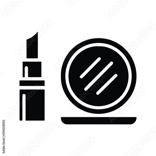 Woman Powder Box And Lipstick Icon. Vector illustration of Woman Face Powder Glass Box. Women beauty makeup tools.